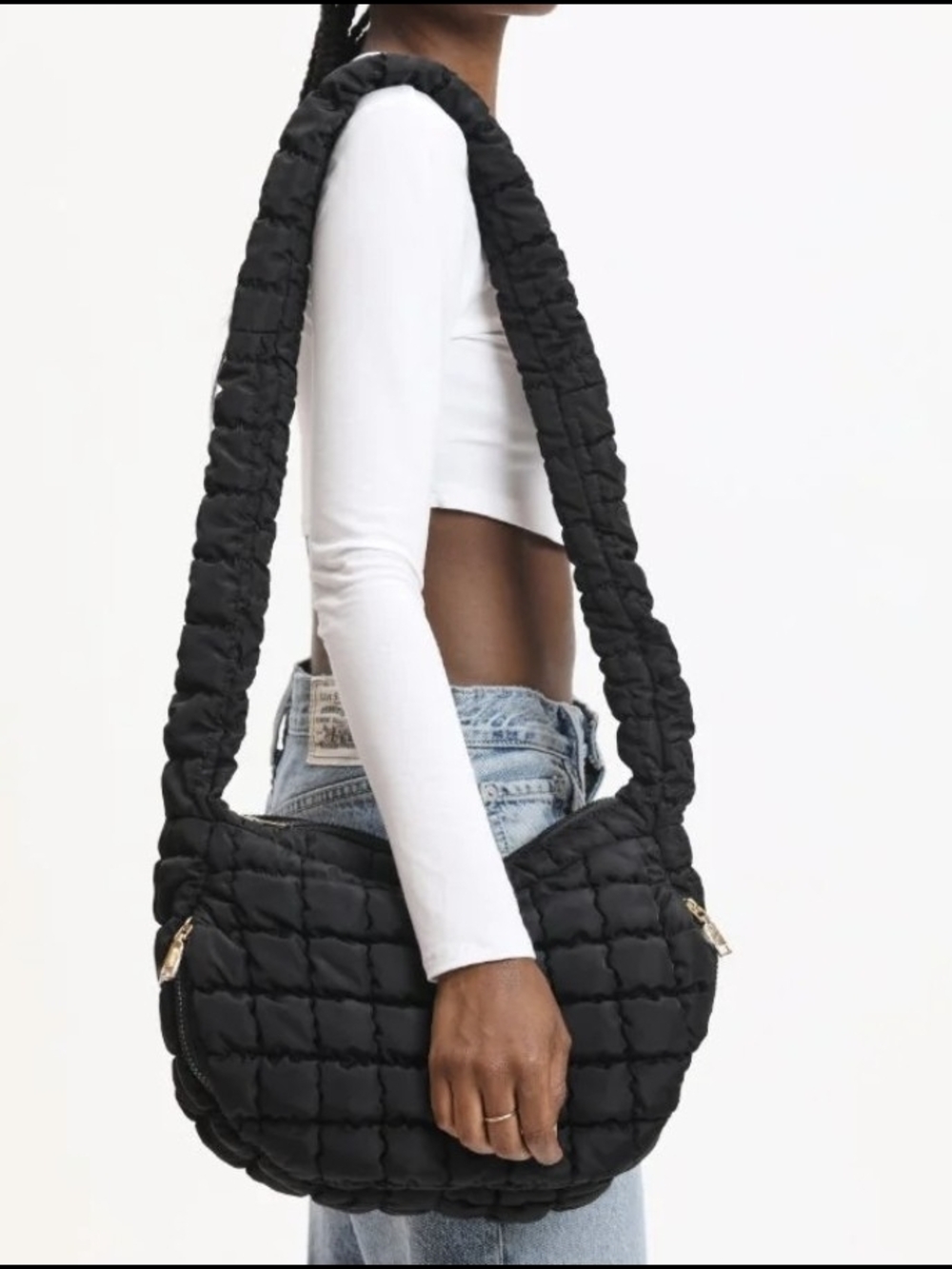 Urban Expression Winnie Crossbody Quilted Puffer Black Gold Tone Hardware Medium